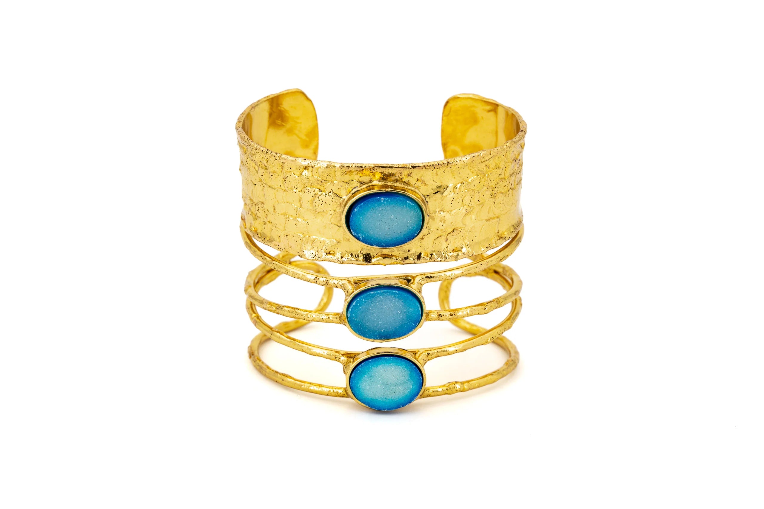 Bracciale alto in Ottone e tre Pietre Naturali