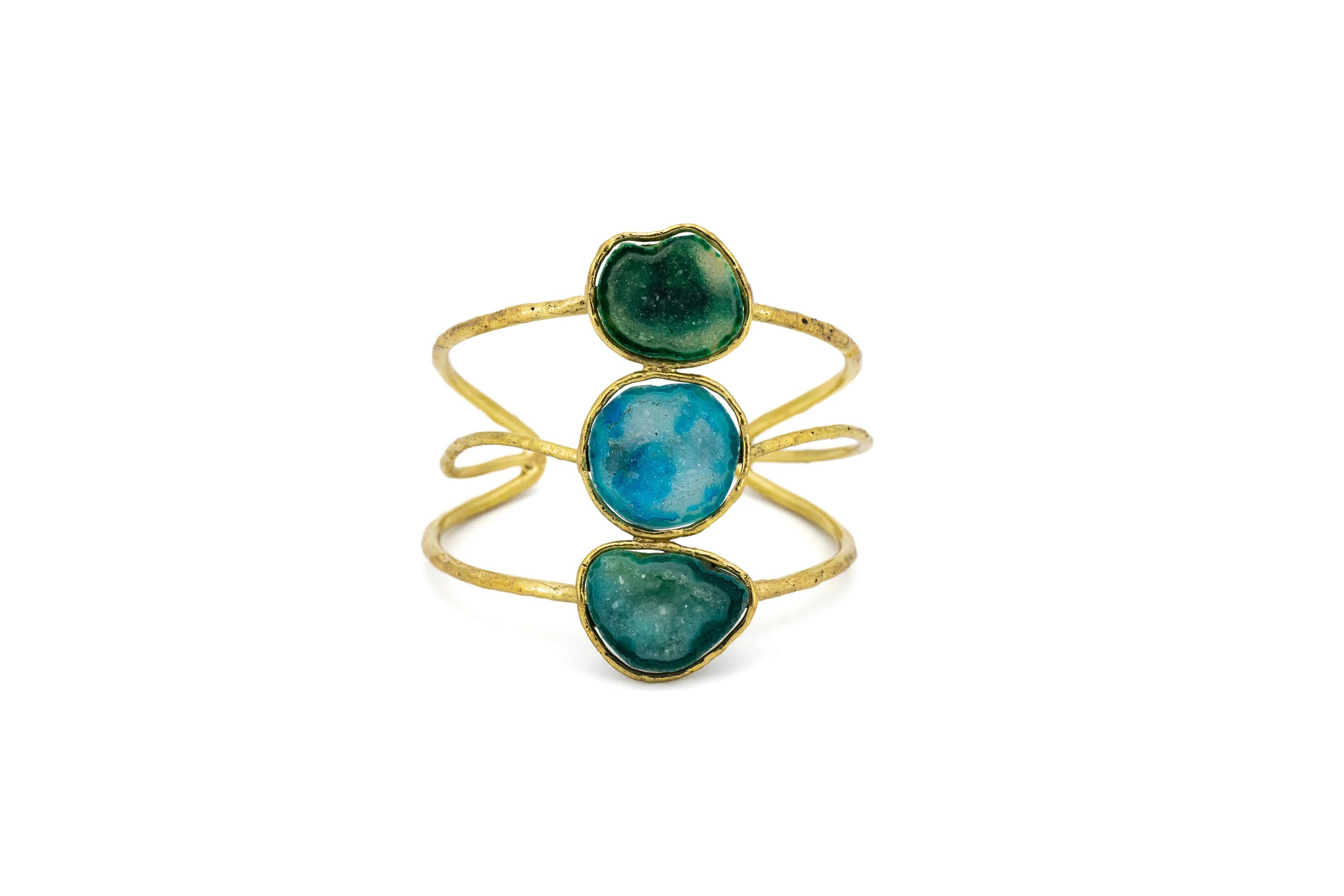 Bracciale in ottone con triplo geode