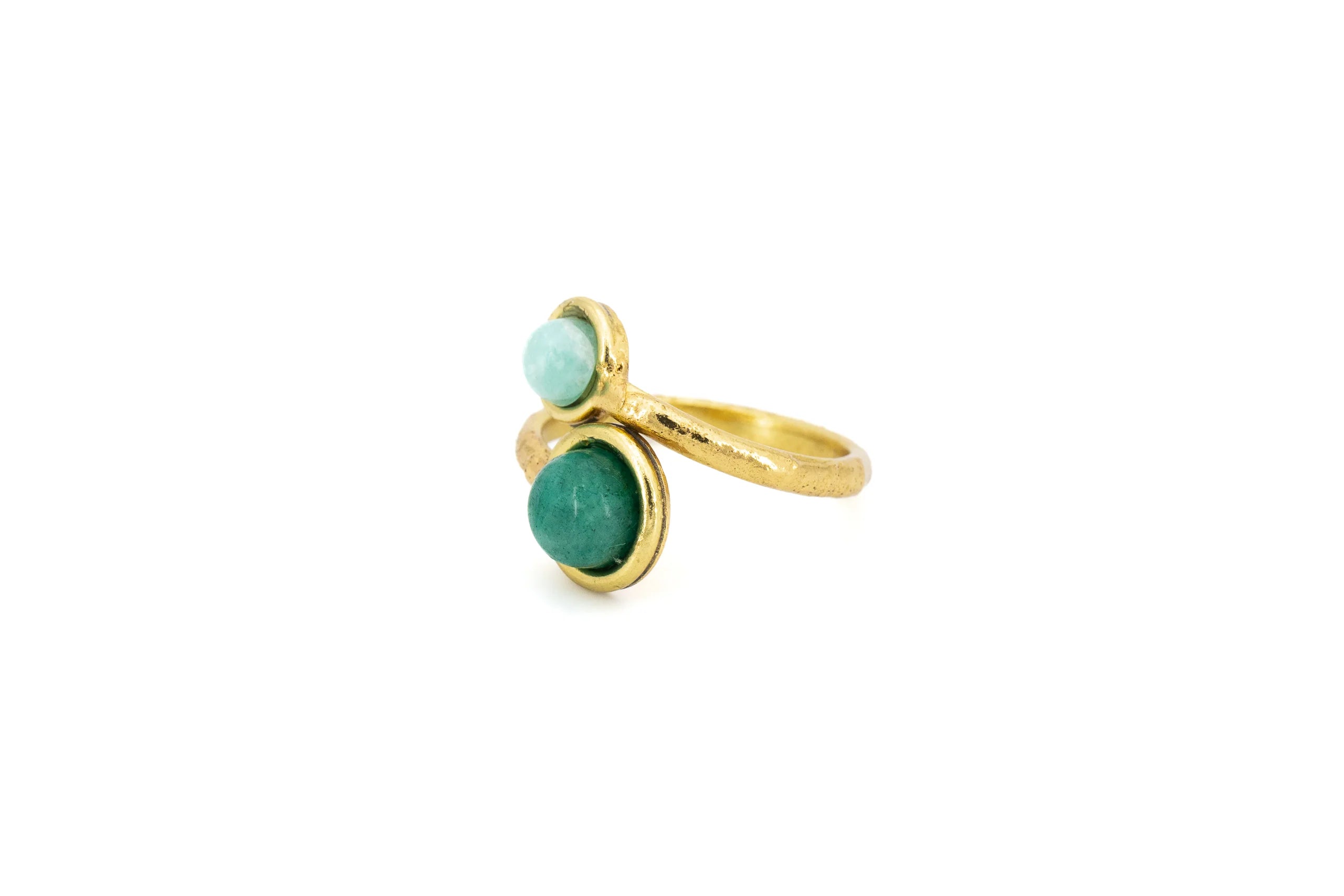 Anello due pietrine in Ottone e Pietra naturale