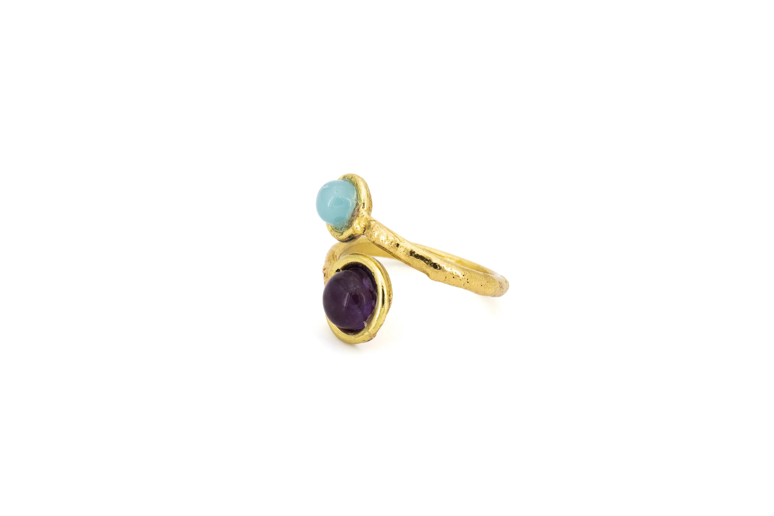 Anello due pietrine in Ottone e Pietra naturale