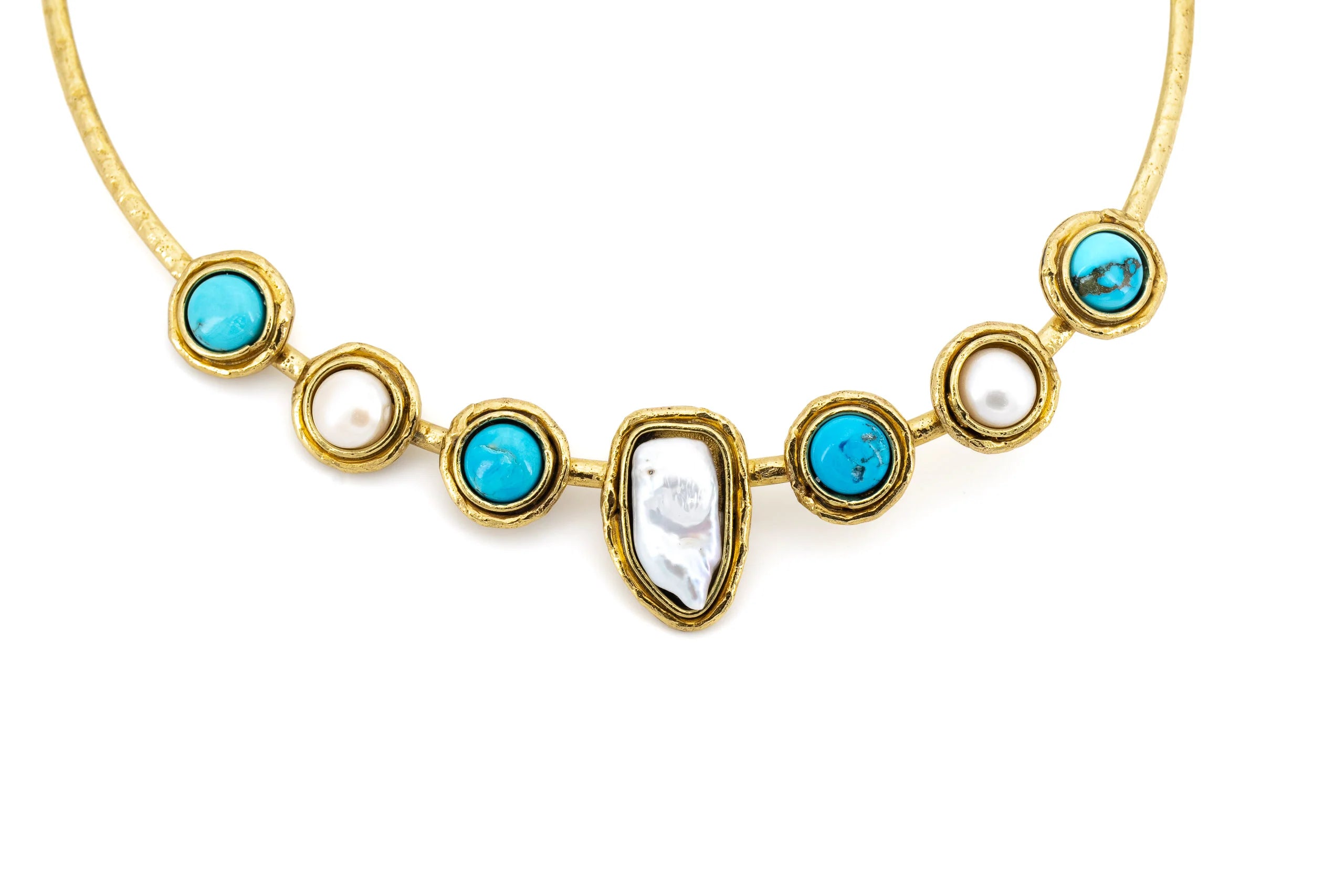 Collarino in Ottone con Turchese e Perle