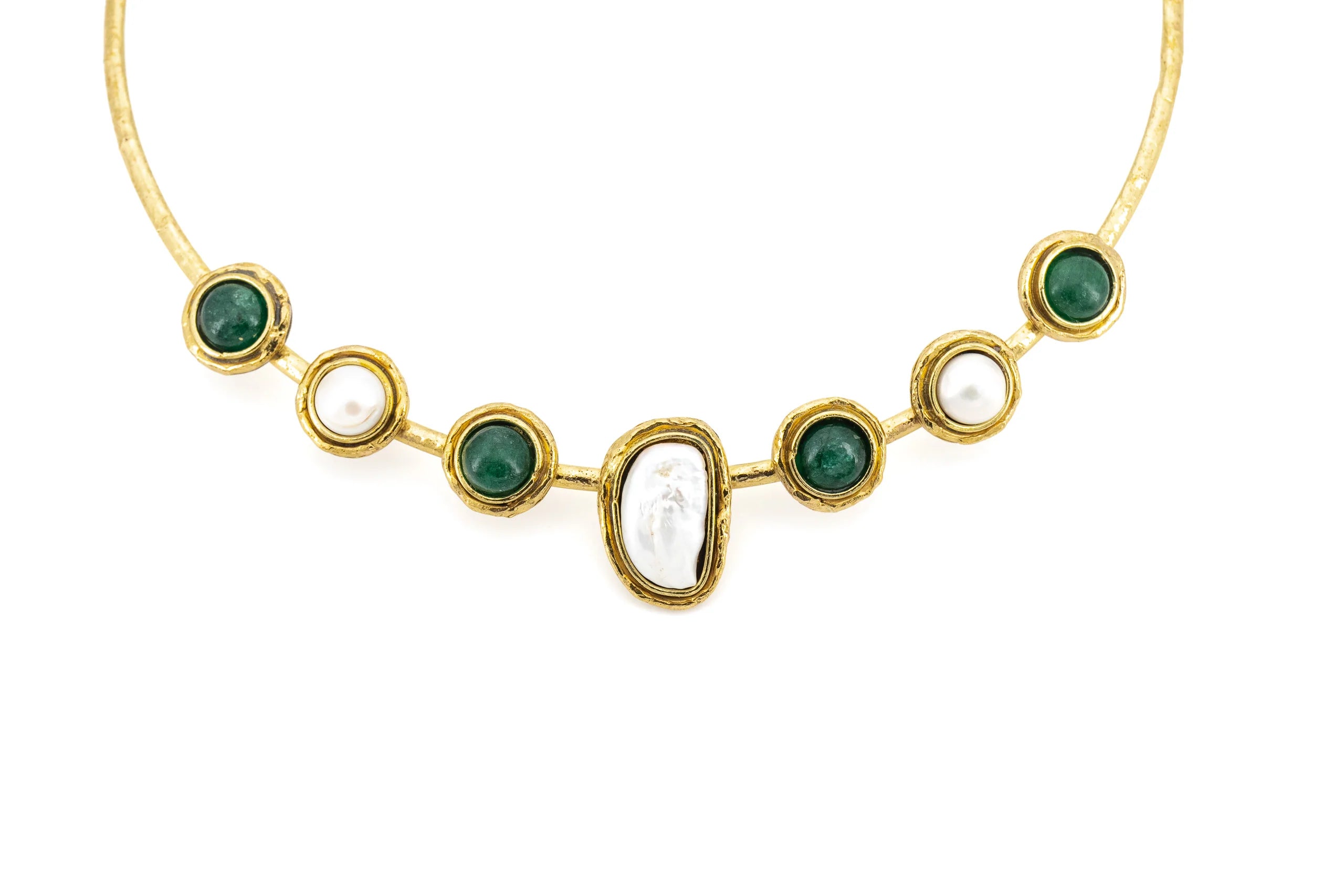 Collarino in Ottone con Smeraldo e Perle
