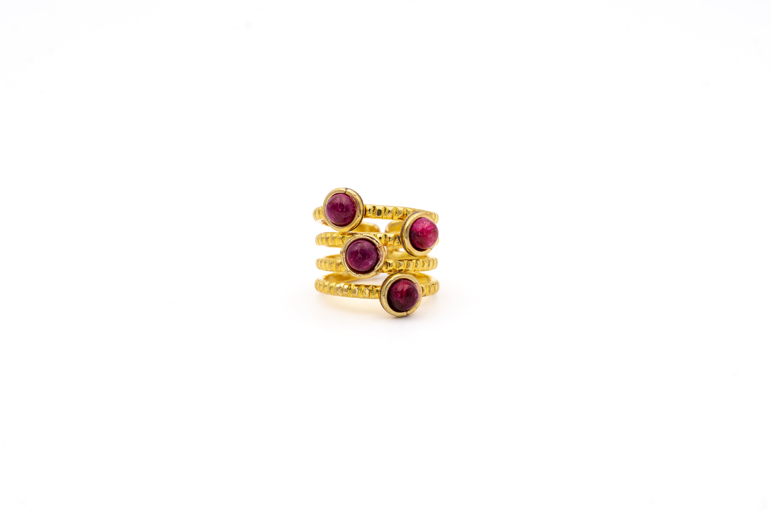 Anello ottone fascia quattro pietre Rubino