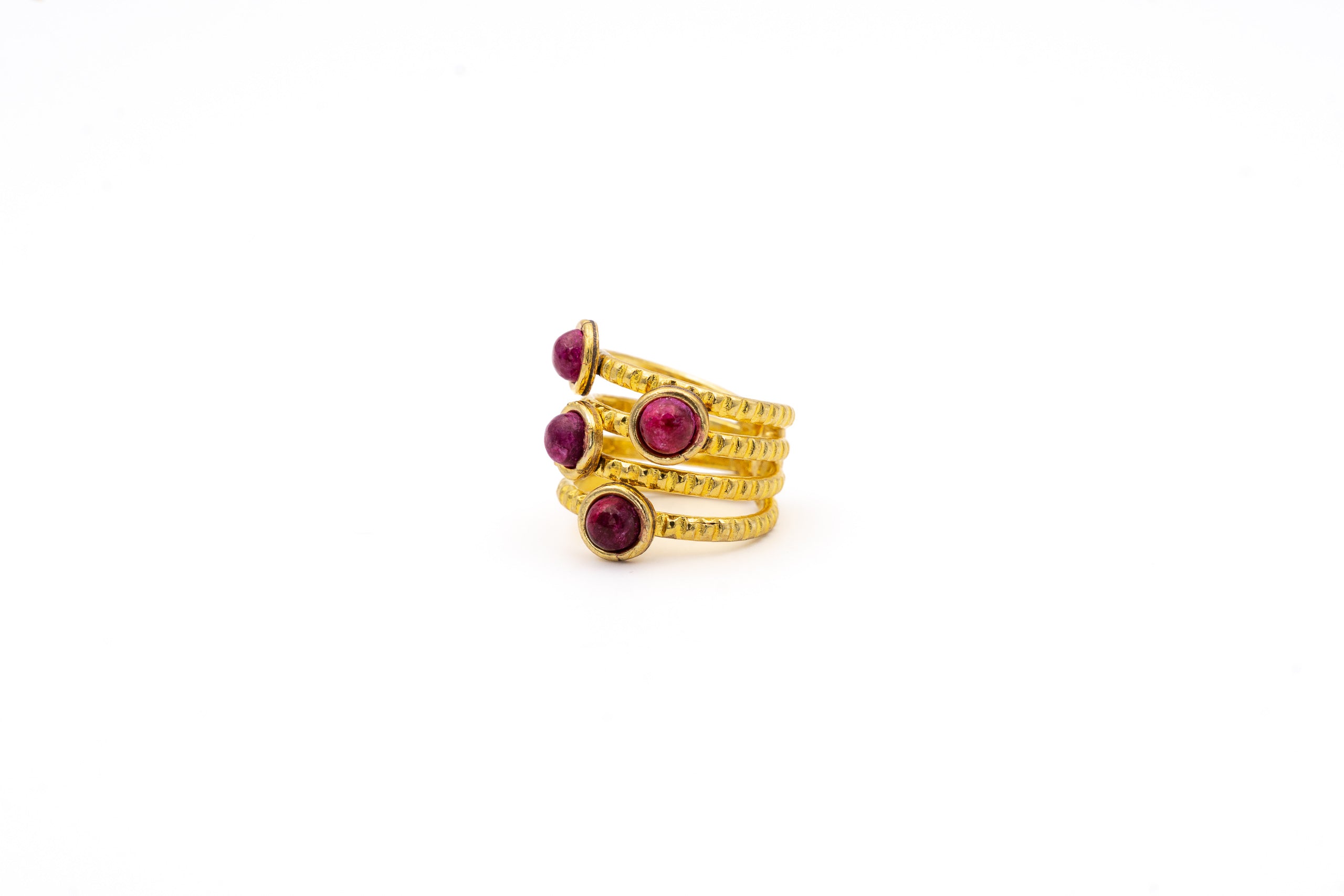 Anello ottone fascia quattro pietre Rubino