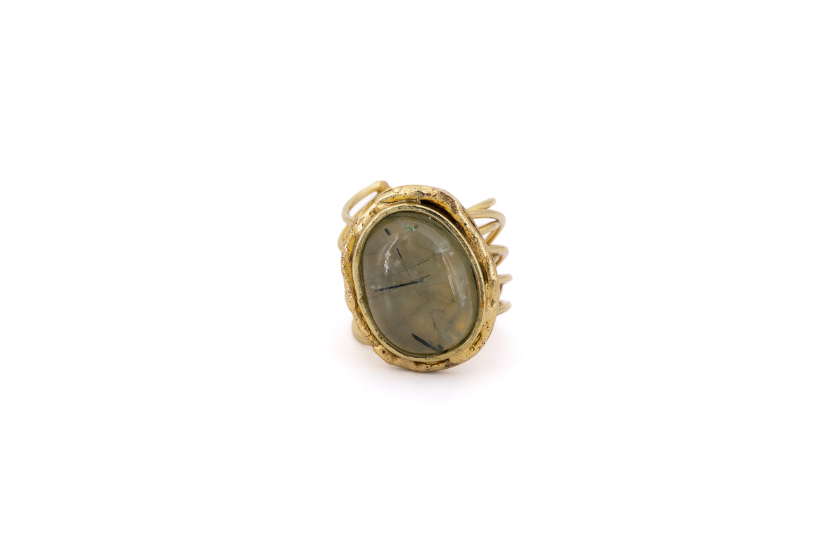 Anello ottone fascia pietra ovale Prehnite