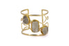 Bracciale ottone fascia scaletta tre pietre Prasiolite (Ametista Verde)