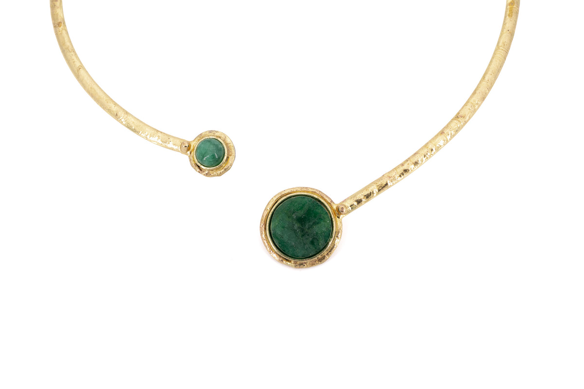 Choker ottone con due pietre tonde Smeraldo