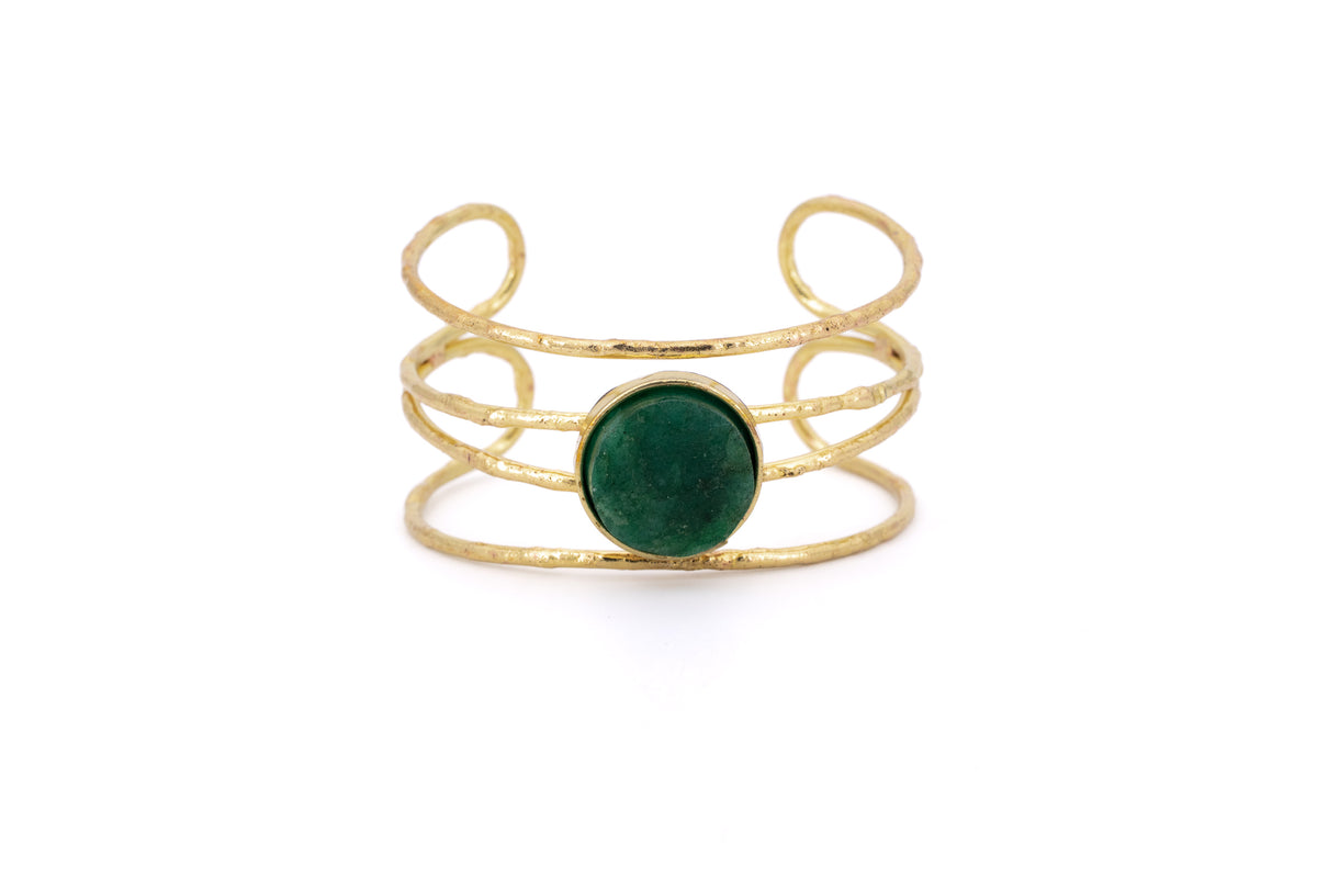 Bracciale ottone fascia pietra centrale tonda Smeraldo