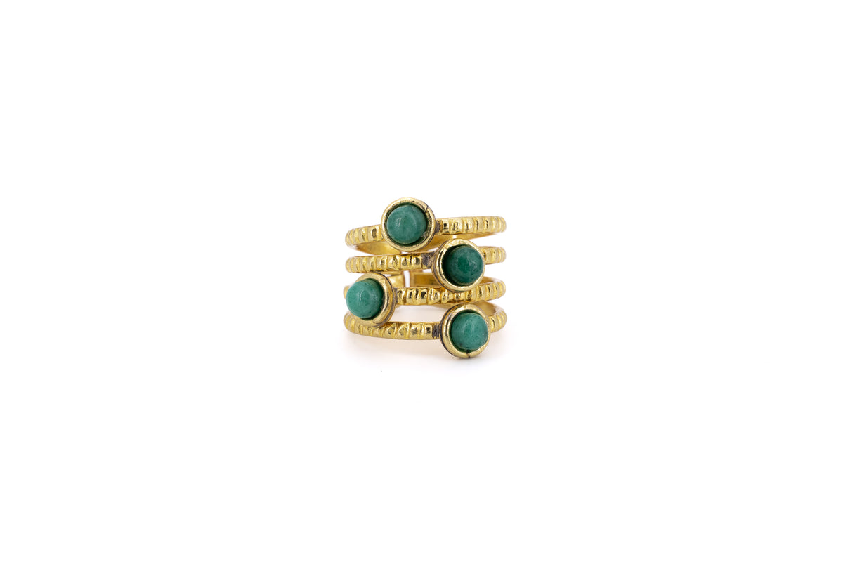 Anello ottone fascia quattro pietre tondino Smeraldo