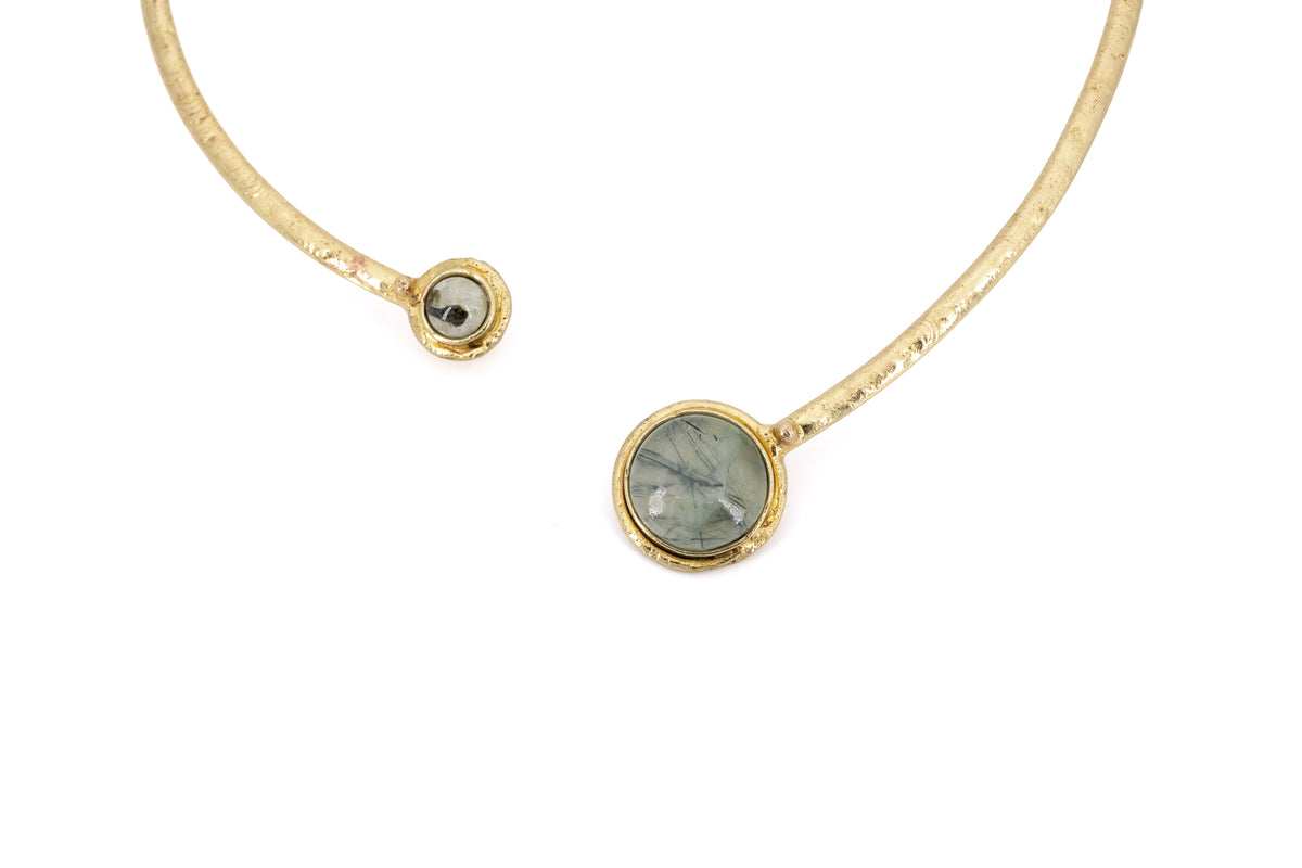 Choker ottone con due pietre tonde Prehnite