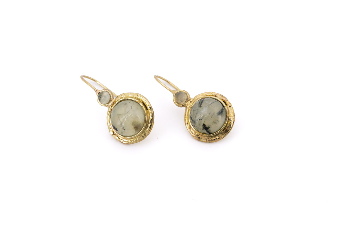Orecchini ottone due pietre tonde Prehnite