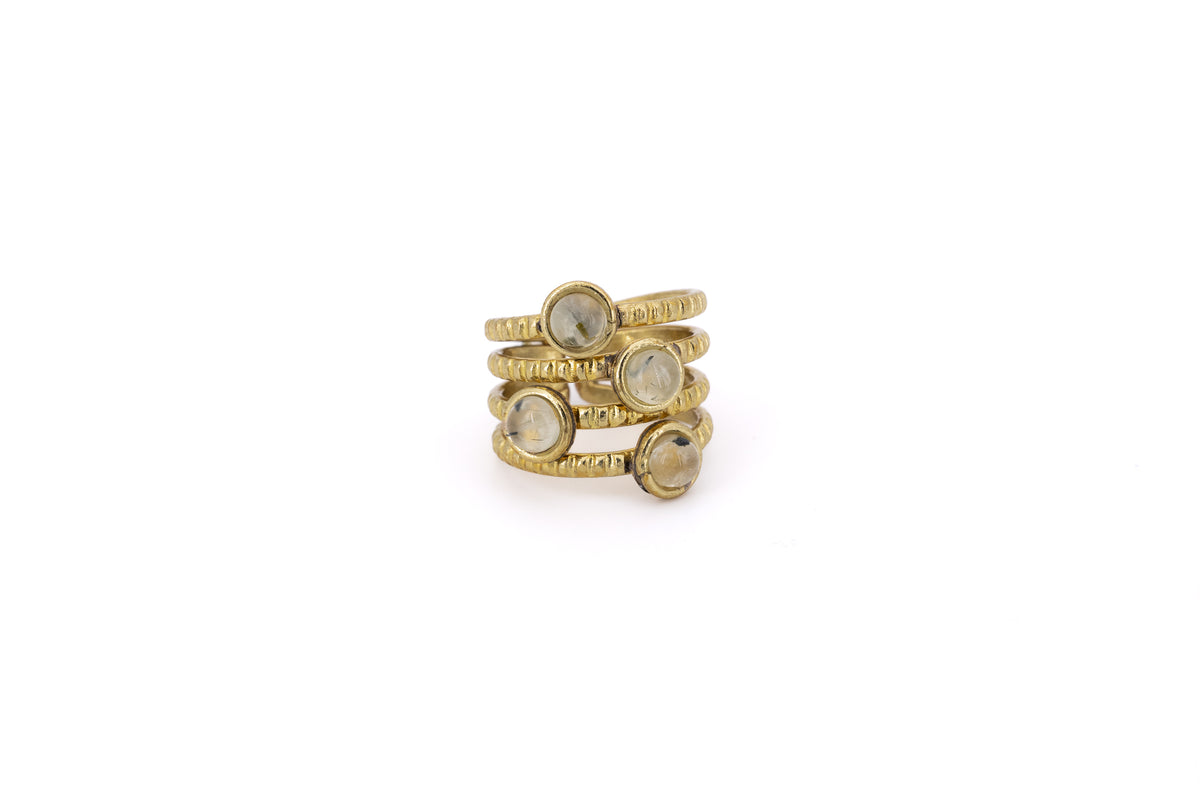 Anello ottone fascia quattro pietre tondino Prehnite