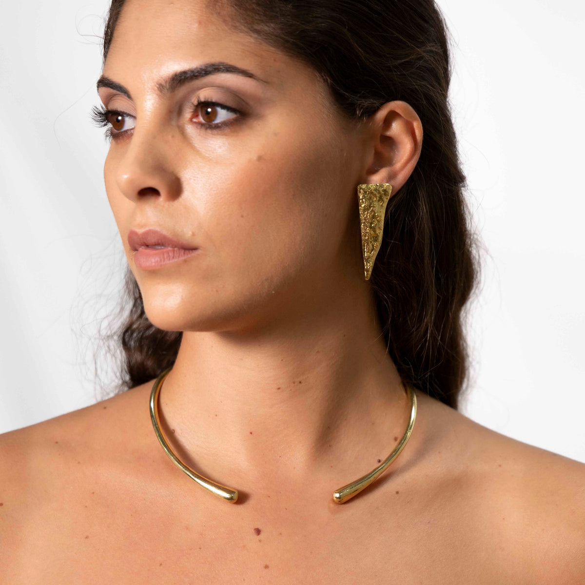 Orecchini ottone trapezio stilizzato