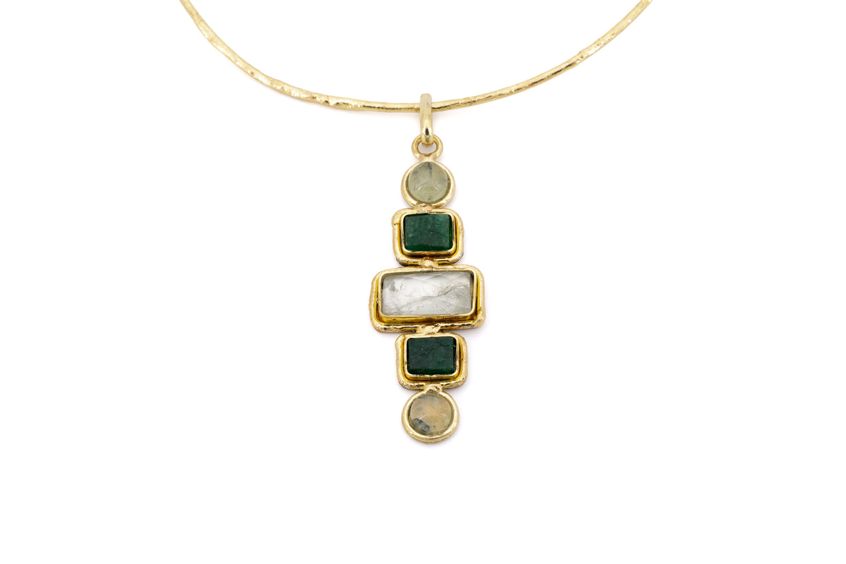 Choker ottone cinque pietre Smeraldo e Prehnite