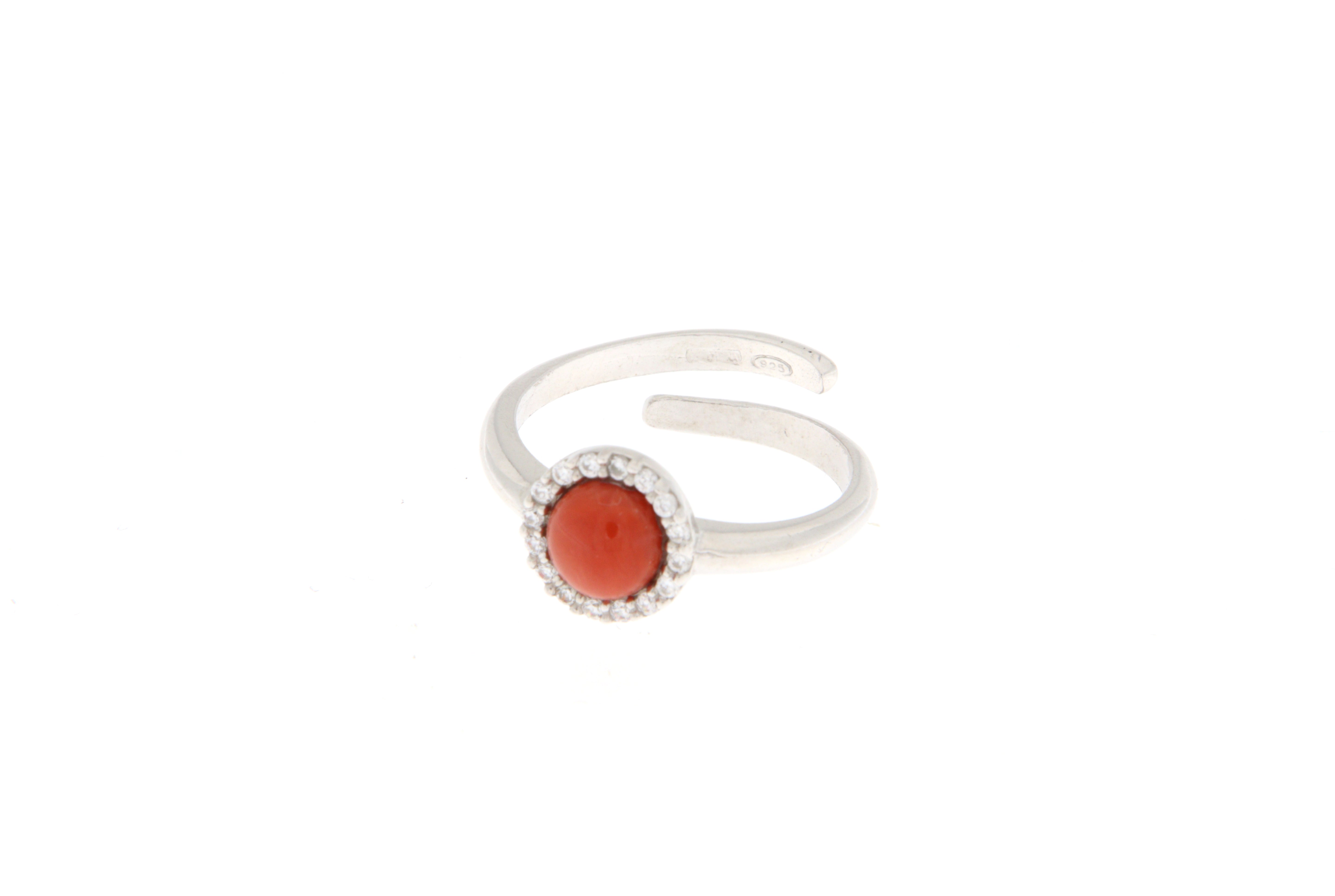 Anello in Arg.925, Zirconi e Corallo Mediterraneo